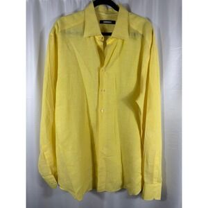 BRIGHTON Men's Bright Yellow Long Sleeve Linen Button‎ Up Shirt Top Sz L